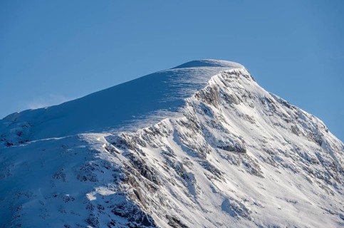 Hohes Brett summit with snow, view from Jenner, Berchtesgaden National Park, Berchtesgaden Alps,