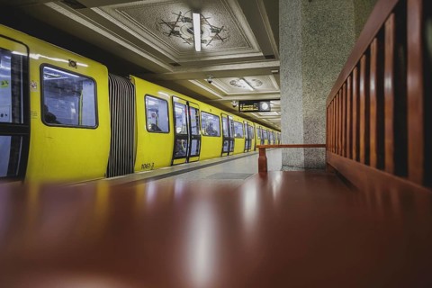 The underground line 3 runs at Rüdesheimer Platz in Wilmersdorf in Berlin, 27 February 2024.