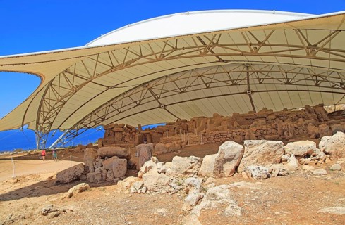 Mnajdra neolithic megalithic prehistoric temple complex site, Malta, Europe