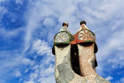 Artfully designed fireplaces, mosaics, Casa Batllo, Barcelona, Spain, Europe
