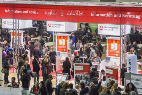 Job fair for refugees. Over 3, 500 job-seeking refugees registered to find out about job profiles