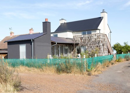 Ronina, a former MOD house redesigned by Casswell Bank architects on the beach at Shingle Street,