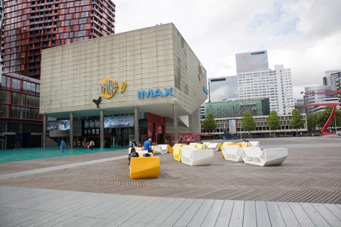 The Schouwburgplein designed by architect Adriaan Geuze modern city square on the roof of a car