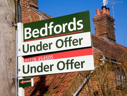 Under Offer property sign for Bedfords estate agent, Wantisden, Suffolk, England, United Kingdom,