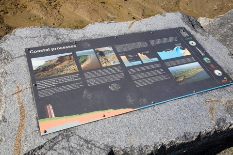 Detail of information board on Crag Walk, Walton on the Naze, Essex, England, United Kingdom,