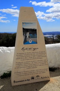 Ruta del Aqua walk sign, Huebro village, Sierra Alhamilla mountains, Nijar, Almeria, Spain, Europe