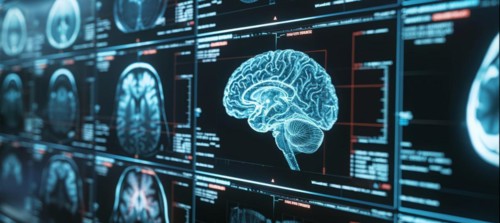 Concept of neural science, brain computer AI interface, scan, brain neurology and neural network,