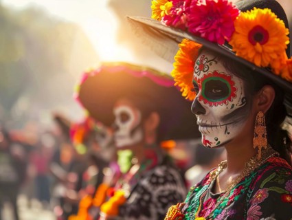 Mexican holiday Day of the Dead, Aztec celebration when families honor their ancestors, AI