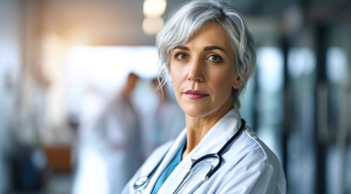 Female scientist doctor in a hospital lab and research facility, AI generated