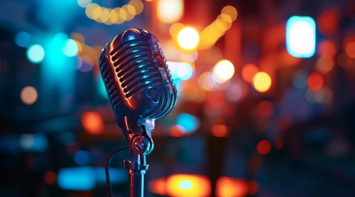Microphone retro style for radio broadcast, entertainment or rock concert, AI generated