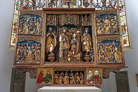 Late Gothic winged altar by Michael Wohlgemut completed in 1508, town church of St John and St