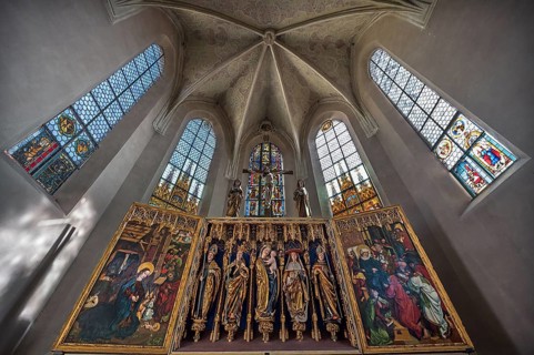 Winged altar from 1738, in the baroqueised town church of St. Maria, Hersbruck, Middle Franconia,