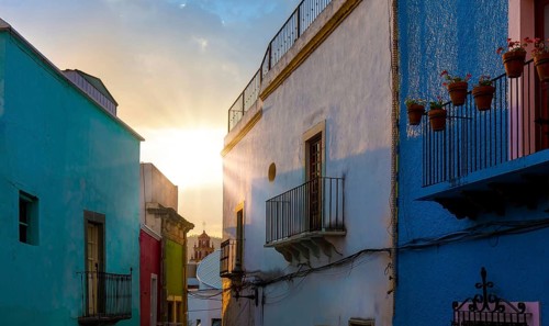 Guanajuato, Mexico, colorful colonial streets and architecture in Guanajuato historic center,