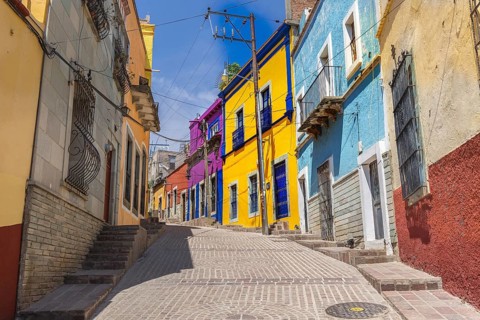 Guanajuato, Mexico, scenic colorful streets in historic city center, Central America