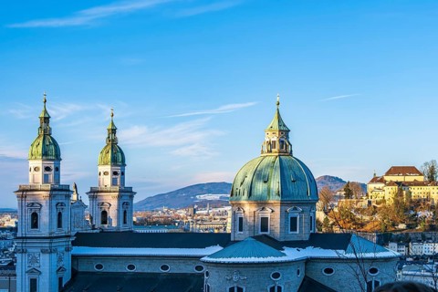 View from the Festungsberg over the historic city centre and the cathedral, a Roman Catholic