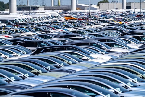 Storage area for new cars in the port of Vlissingen-Oost, vehicles are temporarily stored on over