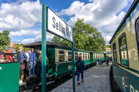 The historic steam train connection with the narrow-gauge train called the Rasenden Roland, the