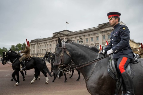 Mounted military, horses, Trooping the colour, military parade in June in honour of the British