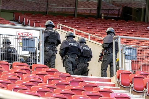 Baden-Württemberg police anti-terror exercise in the stadium. In the run-up to the European