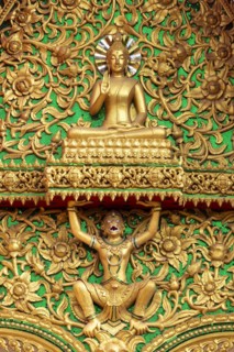 Pediment with Buddha and Garuda, Wat Si Saket, Vientiane, Vientiane Province, Laos, Asia