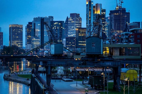 Skyline of Frankfurt am Main, skyscrapers, business and banking district in the city centre, bank