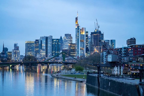 Skyline of Frankfurt am Main, skyscrapers, business and banking district in the city centre, bank