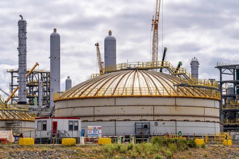 New building, construction site, of a bio-refinery of the Finnish oil company Neste, here, among