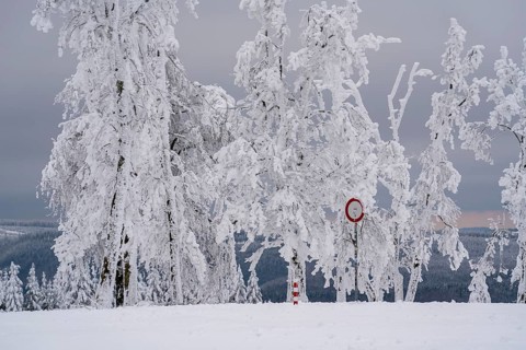 Winter in Sauerland, Hochsauerlandkreis, at Kahler Asten, near Winterberg, few tourists, visitors,