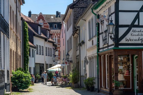 Hufergasse, old town centre of Essen-Werden, in the south of the city, North Rhine-Westphalia,
