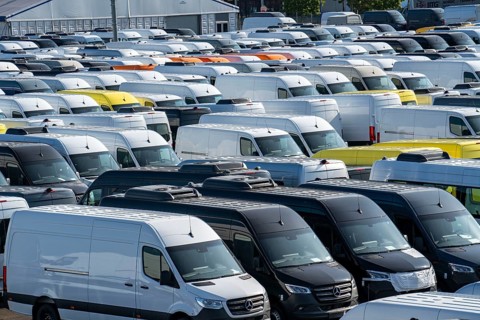 Car terminal in the inland port Logport I, in Duisburg on the Rhine, vehicle handling of new cars,