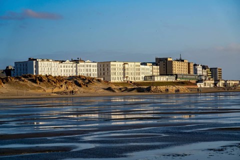 Skyline of Borkum, beach, island, East Frisia, winter, season, autumn, Lower Saxony, Germany,