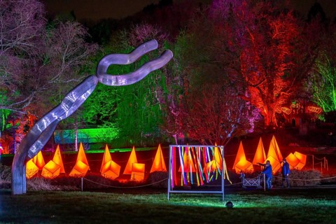 Parkleuchten, event in winter, in the Grugapark in Essen, many different light installations,