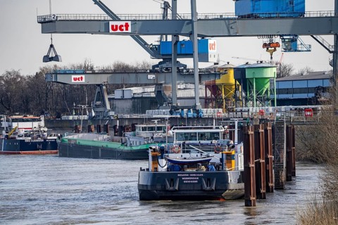 Uct Umschlag Container Terminal, harbour in Dormagen, on the Rhine, North Rhine-Westphalia,