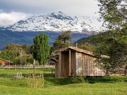 Sauna at refugio Rio Nadis, farm with sheep, horses and touristic services, Patagonia, Chile, South