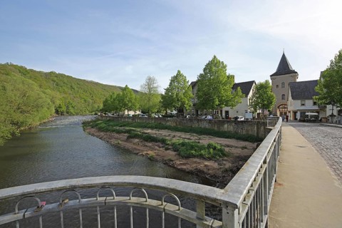Bridge at the lower gate over the Glan with historic lower gate, town gate, town tower, Meisenheim,