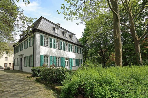 Historic Amalienlust built in 1790 with green shutters, building, Kirn, Hunsrück,