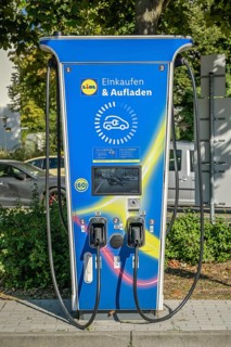Electric charging station for cars, Lidl supermarket car park, Berlin, Germany, Europe