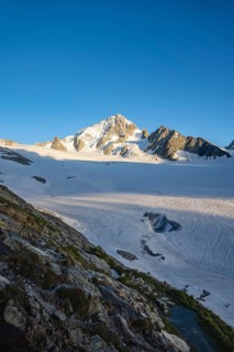 High alpine mountain landscape, summit of the Aiguille de Chardonnet and Glacier du Tour, glaciers