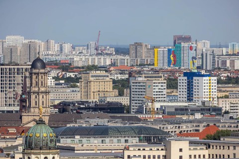 East Berlin with prefabricated buildings. View from the panorama point Kollhoff-Tower at Potsdamer