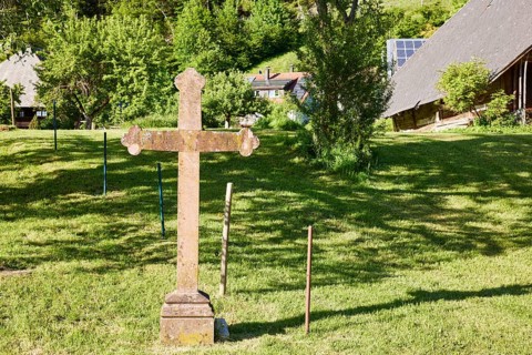 Stone cross in the Geschwend district, Todtnau, Black Forest, Lörrach district, Baden-Württemberg,