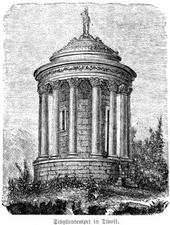 Ancient Temple of the Sibyls in Tivoli near Rome, rotunda, columns, figure, park, Etruscans,