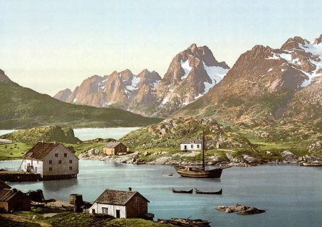 Raftsund, the waterway between Lofoten and Vesteralen, Digermulen, Lofoten, Norway, View from 1885,