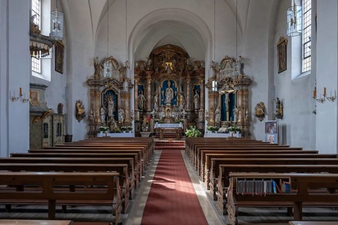 Interior with altar of the baroque church of St Kilian, Pretzfeld, Upper Franconia, Bavaria,
