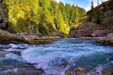 Rapids in front of the breakthrough of the river Ammer near Scheibum in Saulgrub, Bavaria, Germany,