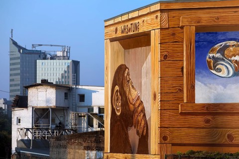 Wall painting Was tun Fragezeichen by Klaus Klinger, street art, Vinzenzplatz, Düsseldorf, North