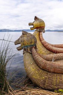 Reed boats, Uros island, Titicaca lake, Puno, Peru, South America