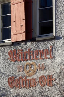 180 year old bakery, lettering on the house facade, Bad forest lake, Upper Swabia,