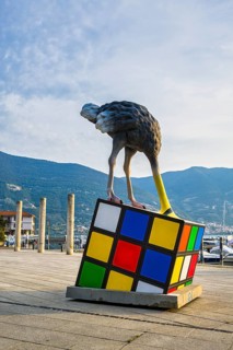 Sculpture on Lake Iseo, Clusane, Lombardy, Italy, Europe