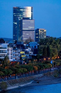 Skyline Bonn on the Rhine, in front the UNFCCC Secretariat of the Framework Convention on Climate
