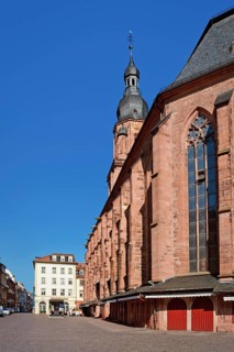 Heidelberg, Germany June 28th 2024: Town square with famous church in Heidelberg, Germany, Church